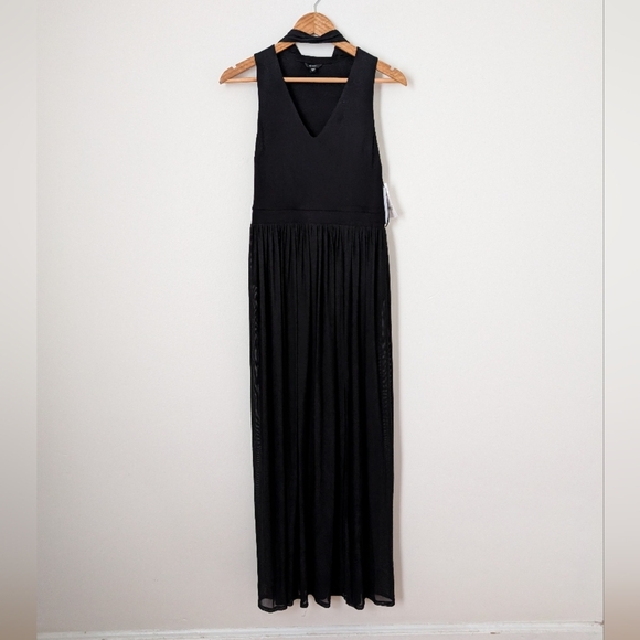 NWT Guess Black Cut Out Scarf Rosalina Sheer Pleated Sleeveless Maxi Dress - Picture 2 of 6